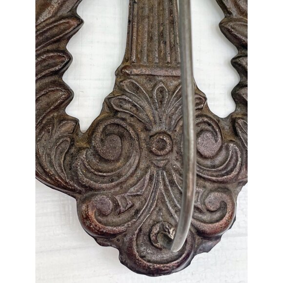 Antique Cast Iron Lyre Shape Paper/bill/ receipt Spike Wall Hanging - Picture 6 of 12